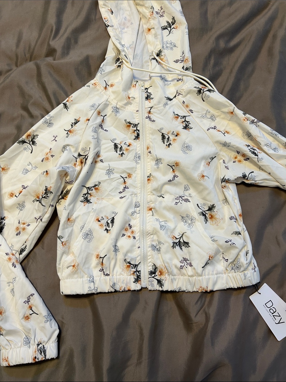 Dazy Cream Floral Hooded Raincoat